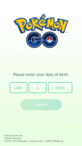 Pokemon GO android sign up screen
