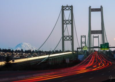 Mount Rainier and Tacoma Narrows Bridge Sunset