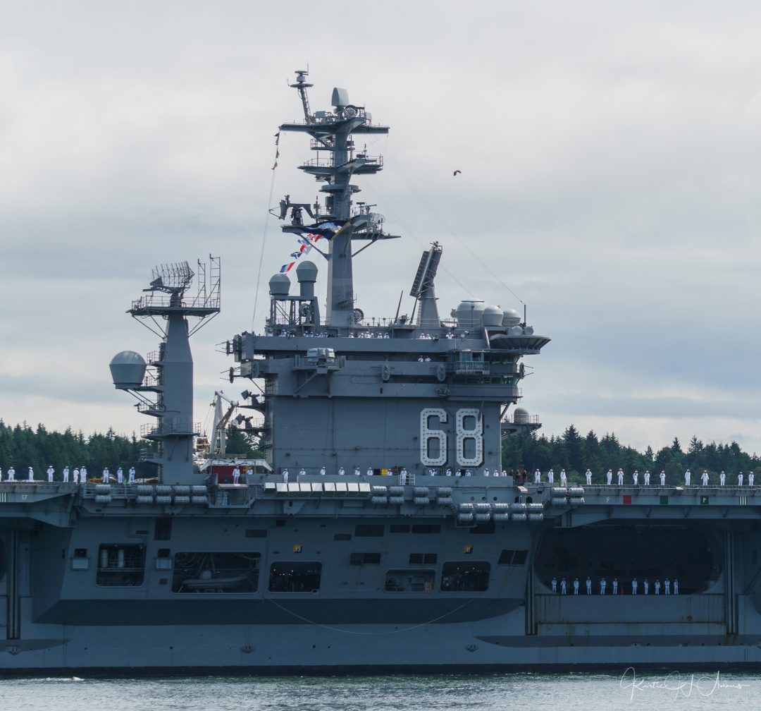 An eagle flies over - USS Nimitz departs for deployment 2017 - Kristie