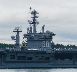 An eagle flies over - USS Nimitz departs for deployment 2017
