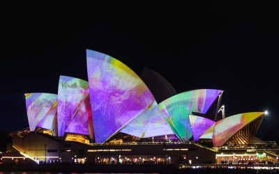 Sydney Opera House dressed in Vivid Sydney colors
